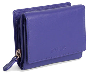 SADDLER CARLA Leather 10cm Compact Trifold Purse - 5 Card Slots, ID Window, and Rear Zip Pocket - RFID Protected