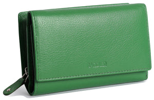 SADDLER ELEANOR Leather 14cm Trifold Purse - 10 Card slots, Deep Note Pocket, and Rear Zip Coin Purse -RFID Protected