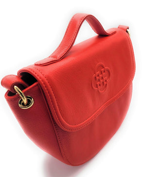 SADDLER MIA Top Handle Real Leather Designer Handbag with Ring Detail - Red